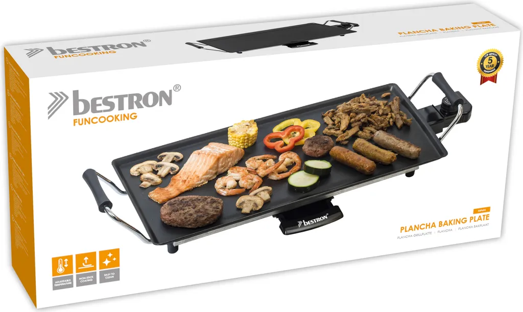Bestron Elektrischer Tischgrill, Plancha-/Teppanyaki-Grillplatte Mit Antihaftbeschichtung, Grillspaß Für Bis Zu 4 Personen, 2.000 Watt, Farbe; Schwarz 4 Bestron Elektrischer Tischgrill, Plancha-/Teppanyaki-Grillplatte Mit Antihaftbeschichtung, Grillspaß Für Bis Zu 4 Personen, 2.000 Watt, Farbe; Schwarz – Bild 2