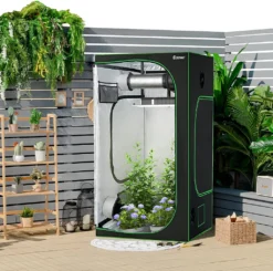 COSTWAY 122x122x201cm Growbox Pflanzenzelt Gewächshaus Mit Bodenwanne Aufbewahrungstasche Beobachtungsfenster & Doppelter Belüftung