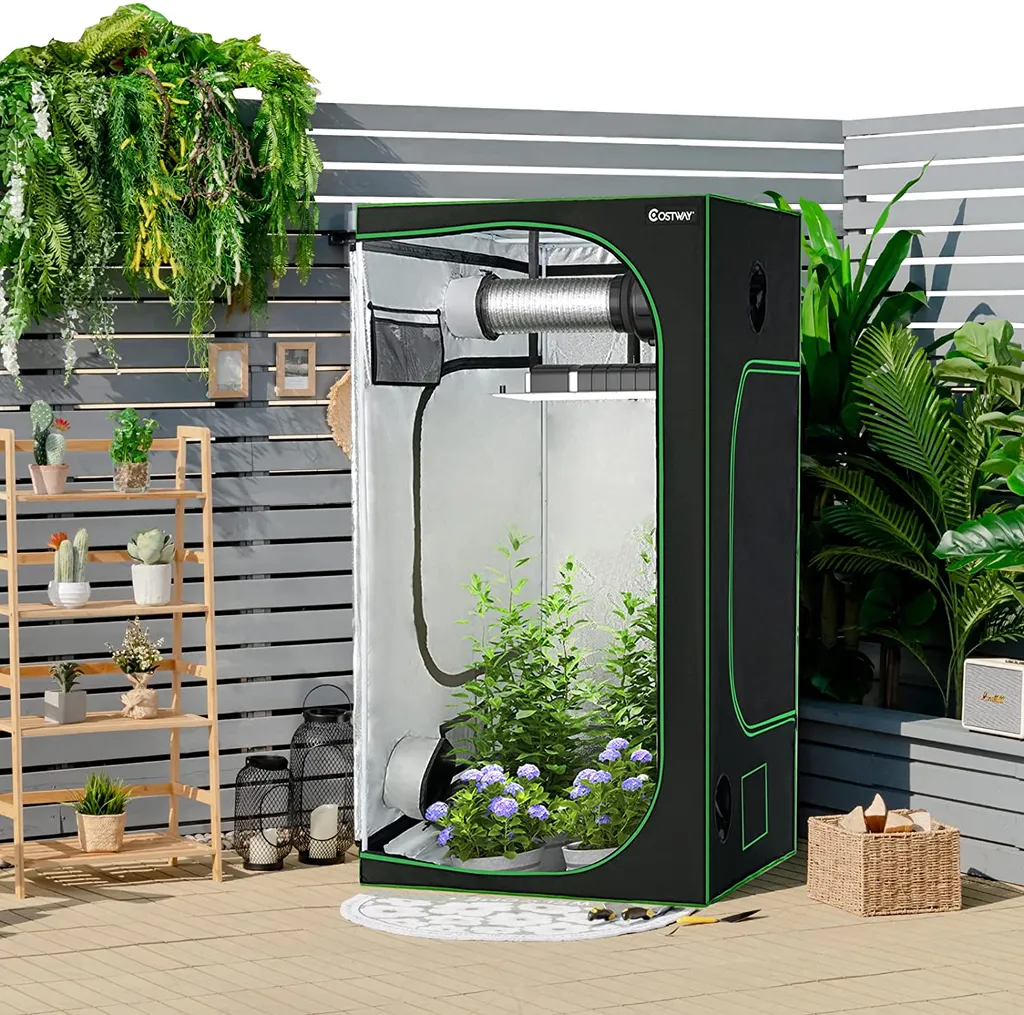 COSTWAY 122x122x201cm Growbox Pflanzenzelt Gewächshaus Mit Bodenwanne Aufbewahrungstasche Beobachtungsfenster & Doppelter Belüftung 3 COSTWAY 122x122x201cm Growbox Pflanzenzelt Gewächshaus Mit Bodenwanne Aufbewahrungstasche Beobachtungsfenster & Doppelter Belüftung