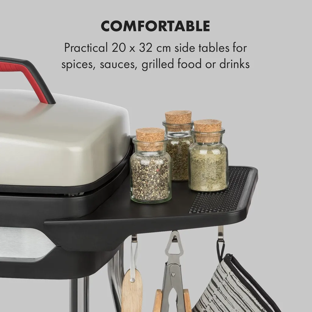 Klarstein Gatsby Elektrogrill Standgrill Tischgrill , Leistung: 2000 W , EasyGrill Concept , Grillfläche: 40 X 36 Cm / Aluminiumdruckguss / Antihaft / Grillhaube , Zwei Seitentische , Ablage Im Standfuß , Stufenloses Thermostat , Fettauffangschale , Beige / Schwarz 5 Klarstein Gatsby Elektrogrill Standgrill Tischgrill , Leistung: 2000 W , EasyGrill Concept , Grillfläche: 40 X 36 Cm / Aluminiumdruckguss / Antihaft / Grillhaube , Zwei Seitentische , Ablage Im Standfuß , Stufenloses Thermostat , Fettauffangschale , Beige / Schwarz – Bild 3