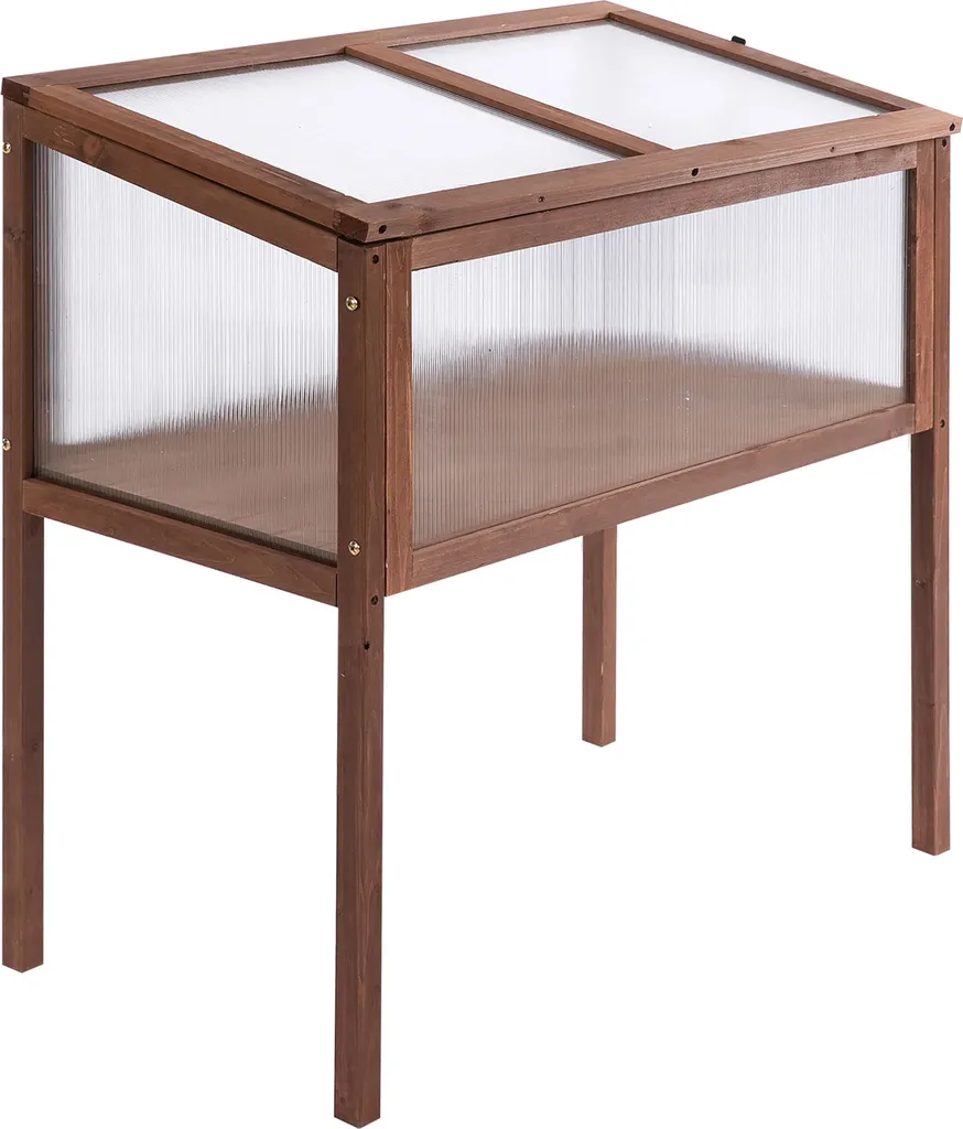 Outsunny Hochbeet Aus Holz Frühbeet Gewächstisch Kräuterbeet Pflanzkasten Für Garten, Balkon Und Terrasse Braun Tannenholz PC-Platte 90 X 50 X 93 Cm 3 Outsunny Hochbeet Aus Holz Frühbeet Gewächstisch Kräuterbeet Pflanzkasten Für Garten, Balkon Und Terrasse Braun Tannenholz PC-Platte 90 X 50 X 93 Cm