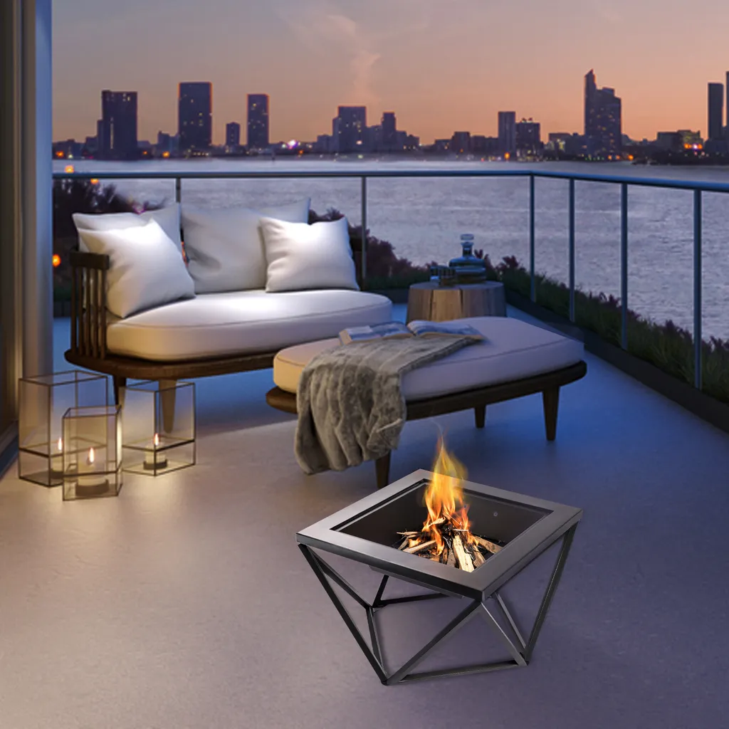 Teamson Home Garten Große Holzbefeuerte Feuerstelle, Gartenmöbel, Kaminofen, Feuerstellenheizung, Holzbrenner Aus Metall Mit Schürhaken Und Deckel, Schwarz Geometrisch 6 Teamson Home Garten Große Holzbefeuerte Feuerstelle, Gartenmöbel, Kaminofen, Feuerstellenheizung, Holzbrenner Aus Metall Mit Schürhaken Und Deckel, Schwarz Geometrisch – Bild 4