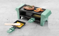 Bestron Raclette Für 1 Bis 2 Personen, Mini Tischgrill Mit Zwei Pfännchen Und Zwei Holzschabern, 350 Watt, Farbe: Grün/Schwarz -Günstiges Laube Lust Geschäft 01dcf8949e944c867550411e27b56c3e