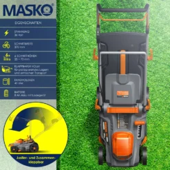 MASKO® Akku Rasenmäher ECO-X10 Inkl. Akkus Li-Ion Batterie 4 Ah & Doppel-Ladegerät – Rasentrimmer Schnittbreite, 25-75mm Schnitthöhenverstellung , Farbe:Schwarz / Orange, Größe:Schnittbreite 37cm -Günstiges Laube Lust Geschäft 01dd788d34bedbdca2bf5475b180ca7d
