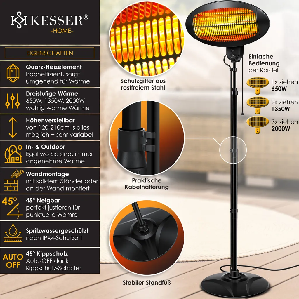 Kesser® 2000 Watt Infrarot Heizstrahler Standheizer Terrassenheizung Terrassen Strahler 4 Kesser® 2000 Watt Infrarot Heizstrahler Standheizer Terrassenheizung Terrassen Strahler – Bild 2