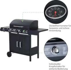 Outsunny Gasgrill BBQ Grillwagen Mit 4 Brennern 1 Seitenbrenner Schrank Multifunktion Metall Schwarz 125 X 51 X 100 Cm 17 Outsunny Gasgrill BBQ Grillwagen Mit 4 Brennern 1 Seitenbrenner Schrank Multifunktion Metall Schwarz 125 X 51 X 100 Cm -Günstiges Laube Lust Geschäft 04e821a7300a1f0a0b10b0695acfd0d0