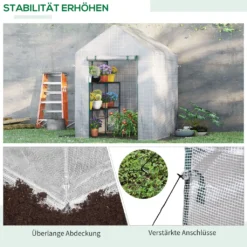 Outsunny Foliengewächshaus Begehbares Gewächshaus Mit 4 Regalebenen Tomatengewächshaus Treibhaus Frühbeet Mit Reißverschlusstüren Weiß Stahl PE-Kunststoff 143 X 143 X 195 Cm -Günstiges Laube Lust Geschäft 053801c2e961cfb72c9995675998b3d3