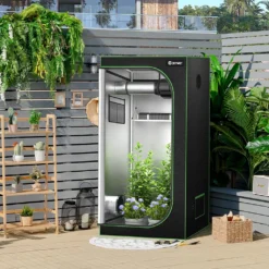 COSTWAY 90x90x180cm Growbox Pflanzenzelt Gewächshaus Mit Bodenwanne Aufbewahrungstasche Beobachtungsfenster & Doppelter Belüftung
