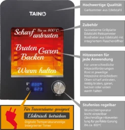 TAINO Beef-Grill Elektrisch Oberhitzegrill Steakgrill 800 Grad Hochleistungsgrill Edelstahl Schwarz -Günstiges Laube Lust Geschäft 0738d68cf0cf7c8c0aa1423b8894923d