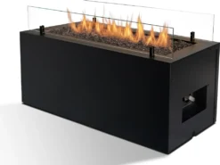 Planika Rio Gas Feuerstelle, Schwarz, Außenkamin, Outdoor, Rechteckig, Mit Glaskieselsteinen - Wetterfest, Terrassenheizung, Gasofen, Für Garten & Patio
