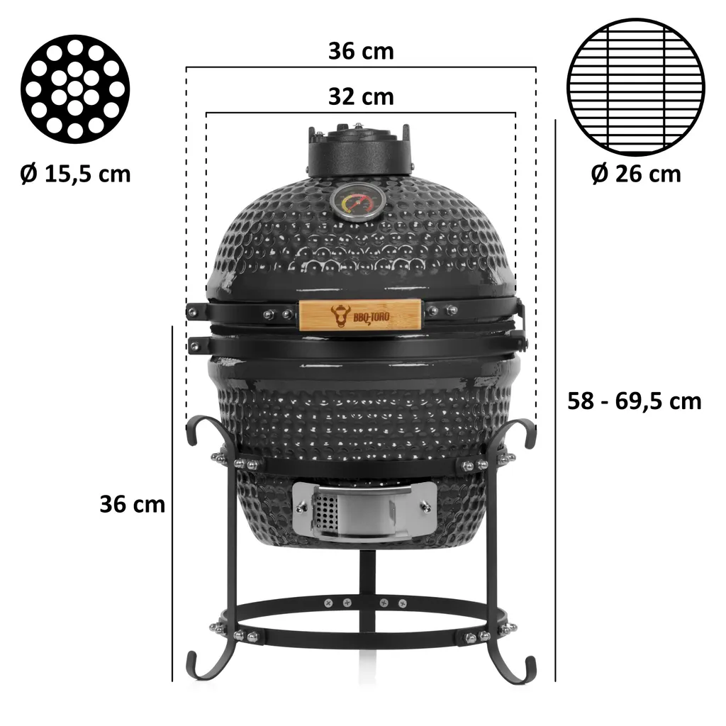 BBQ-Toro Kamado Grill Holzkohlegrill Ø 32 Cm "HAIIRO" Mit Gusseisenrost Und Thermometer, Grau 4 BBQ-Toro Kamado Grill Holzkohlegrill Ø 32 Cm "HAIIRO" Mit Gusseisenrost Und Thermometer, Grau – Bild 2