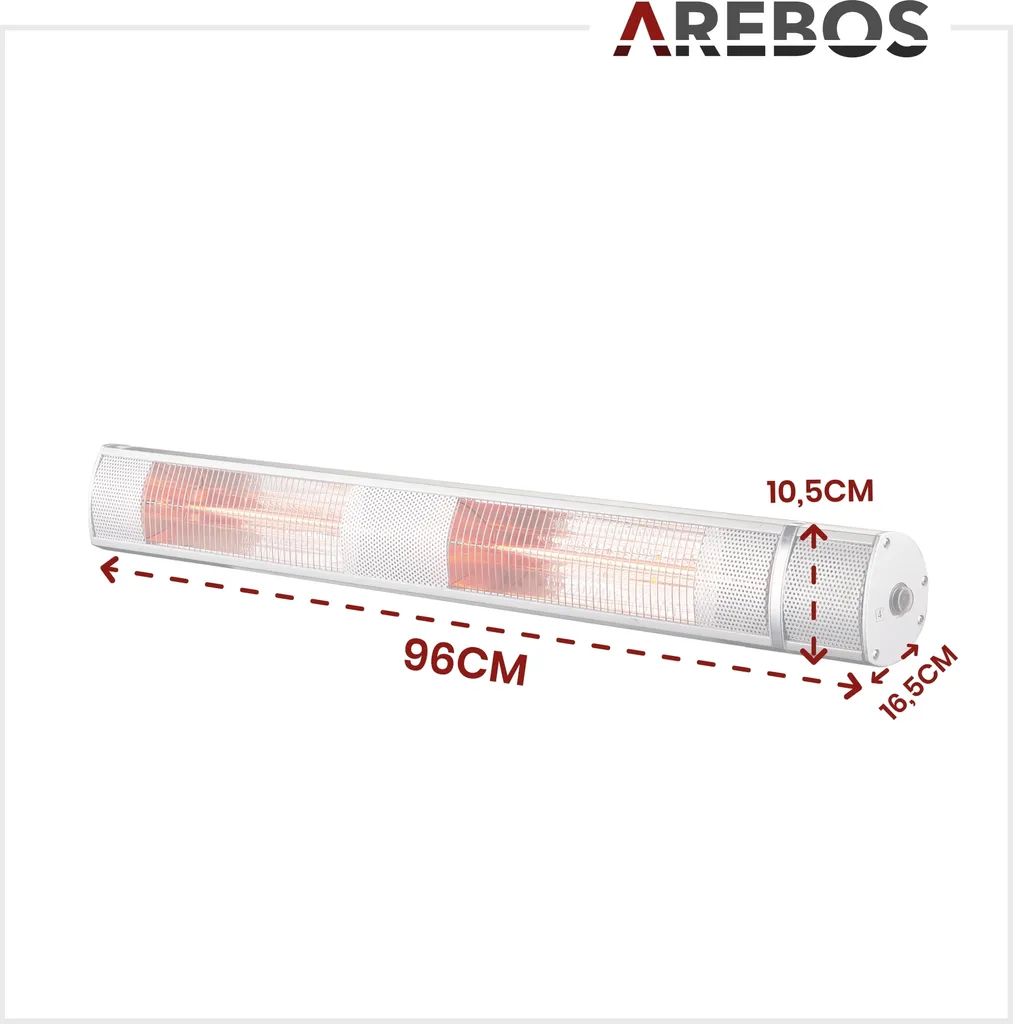 AREBOS Infrarot Heizstrahler Mit Fernbedienung, 3000W, 3 Heizstufen, Terrassenheizer, Wand-Heizstrahler, Silber 9 AREBOS Infrarot Heizstrahler Mit Fernbedienung, 3000W, 3 Heizstufen, Terrassenheizer, Wand-Heizstrahler, Silber – Bild 7