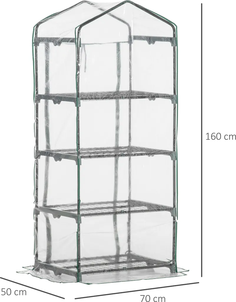 Outsunny Folien Gewächshaus Treibhaus Tomatenhaus Pflanzenhaus Frühbeet 4 Regalfächer Transparent 70 X 50 X 160 Cm 5 Outsunny Folien Gewächshaus Treibhaus Tomatenhaus Pflanzenhaus Frühbeet 4 Regalfächer Transparent 70 X 50 X 160 Cm – Bild 3
