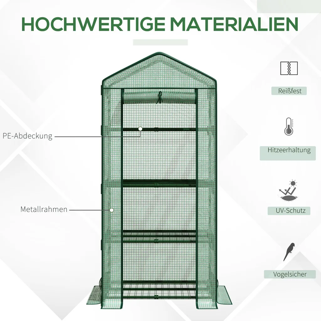 Outsunny Mini-Gewächshaus Anzuchtgewächshaus Mit Folienabdeckung Und 4 Regalböden Regale Rolltür Gemüsebeet Grün 69 X 49 X 158 Cm 6 Outsunny Mini-Gewächshaus Anzuchtgewächshaus Mit Folienabdeckung Und 4 Regalböden Regale Rolltür Gemüsebeet Grün 69 X 49 X 158 Cm – Bild 4