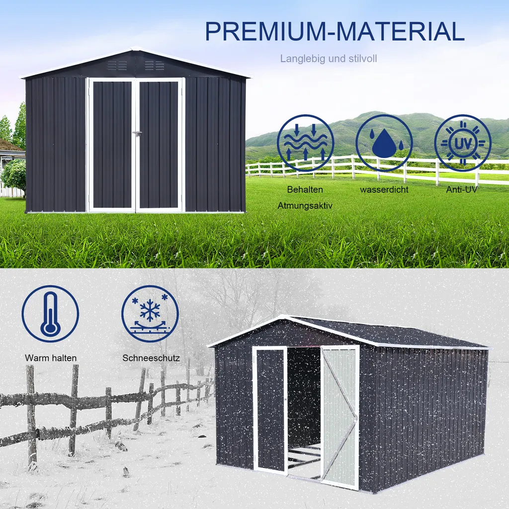 Metall XXXL Gerätehaus 305x254x191cm Mit Fundament Satteldach Geräteschuppen Garten Schuppen Pultdach Schwarz 9 Metall XXXL Gerätehaus 305x254x191cm Mit Fundament Satteldach Geräteschuppen Garten Schuppen Pultdach Schwarz – Bild 7
