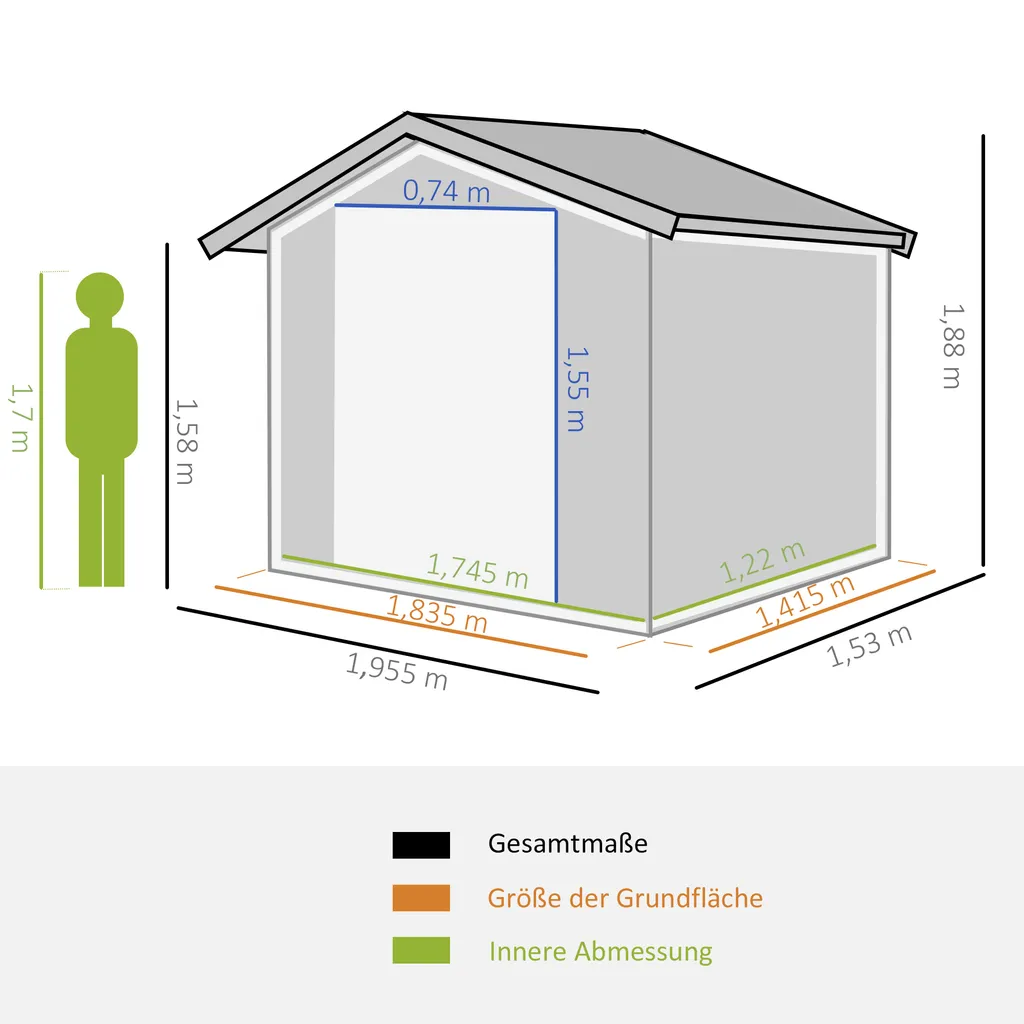 Outsunny Gerätehaus Mit 2 Schiebetüren Metall Gartenhaus 2,6 M² Geräteschuppen Verzinkter Stahl Dunkelgrau 195,5 X 153 X 188 Cm 5 Outsunny Gerätehaus Mit 2 Schiebetüren Metall Gartenhaus 2,6 M² Geräteschuppen Verzinkter Stahl Dunkelgrau 195,5 X 153 X 188 Cm – Bild 3
