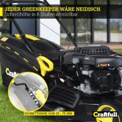 Craftfull Benzinrasenmäher CR-196-10E, 53 Cm Schnittbreite, Benzin Rasenmäher Mit Radantrieb Inkl. Elektrostarter & Rasenkamm, 196 Cc, 4,4 KW / 6PS, Euro 5 Norm, 5in1, Marken Motor, GT-Markengetriebe, 8 Stufen Höhenverstellbar, 62 Liter Fangsack, Easy-Clean-Funktion -Günstiges Laube Lust Geschäft 0cfbb43b0eeb98efc7b0d6be3b8a3522