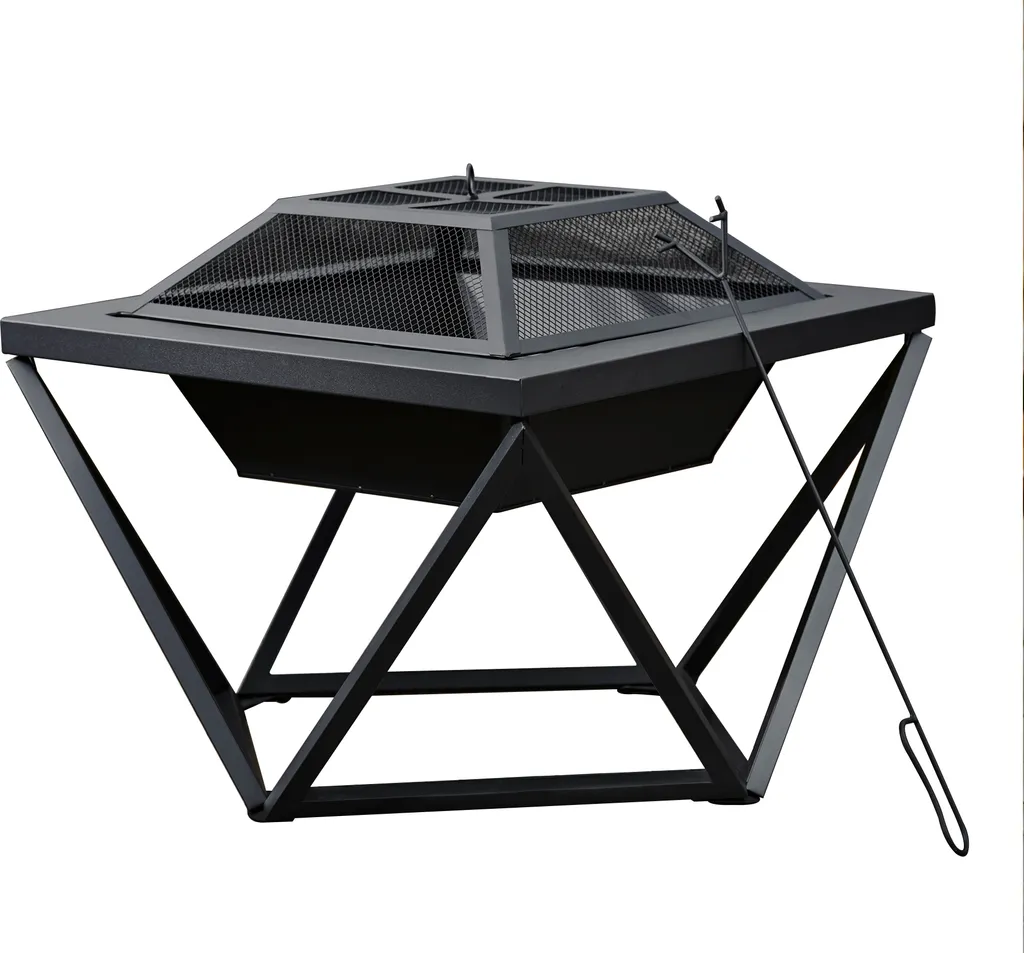 Teamson Home Garten Große Holzbefeuerte Feuerstelle, Gartenmöbel, Kaminofen, Feuerstellenheizung, Holzbrenner Aus Metall Mit Schürhaken Und Deckel, Schwarz Geometrisch 3 Teamson Home Garten Große Holzbefeuerte Feuerstelle, Gartenmöbel, Kaminofen, Feuerstellenheizung, Holzbrenner Aus Metall Mit Schürhaken Und Deckel, Schwarz Geometrisch