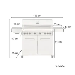 TAINO PLATINUM 6+2 Gasgrill Komplett Edelstahl 6-Brenner Silber Grillwagen BBQ Keramik-Brenner Backburner Sizzle-Zone Piezozündung Seitenkocher Gusseisen-Roste -Günstiges Laube Lust Geschäft 0f9400c3299cb5ea359cc4df031f2893
