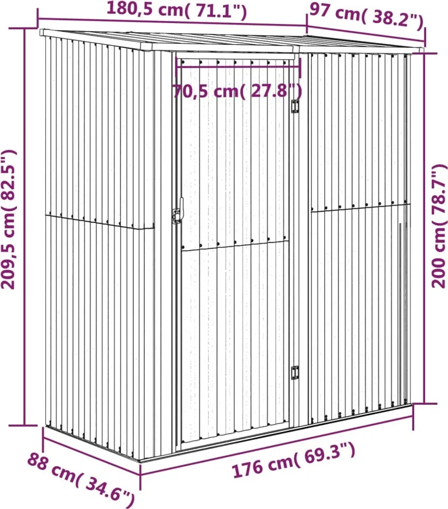 VidaXL Geräteschuppen Anthrazit 180,5x97x209,5 Cm Verzinkter Stahl 9 VidaXL Geräteschuppen Anthrazit 180,5x97x209,5 Cm Verzinkter Stahl – Bild 7