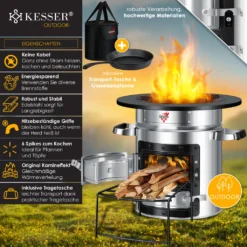 KESSER® Raketenofen Inkl. Grillpfanne Aus Gusseisen Mit Tragetasche Dutch Oven BBQ Rakete Holzofen Camping Campingkocher Campinggrill, Edelstahl, Farbe:Silber -Günstiges Laube Lust Geschäft 156705beb64ffb348ed23ce824922b47