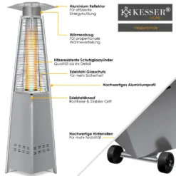 KESSER® Heizstrahler Pyramide Für Terrasse Terrassenheizer Gas 12,5 KW Gasheizstrahler Gasheizer , Wärmestrahler, Heizgerät, Inkl. Schutzhülle , Mit Gasschlauch Druckminderer , Wärmeabzug Edelstahl , Farbe:Grau -Günstiges Laube Lust Geschäft 164182cc78d4833ce53f0e9774a43d7b
