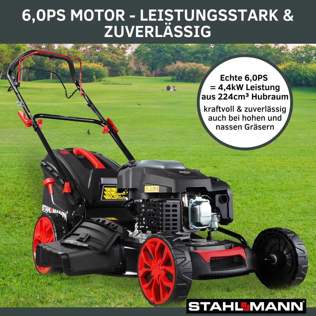 STAHLMANN Rasenmäher Benzin Mit Antrieb BR530 – 6,0PS 4,4kW Benzin Rasenmäher Mit Antrieb, 53cm Schnittbreite, Mulchfunktion, Schnitthöhenverstellung, Easy Clean Anschluss, Große Räder, 60L Korb 4 STAHLMANN Rasenmäher Benzin Mit Antrieb BR530 – 6,0PS 4,4kW Benzin Rasenmäher Mit Antrieb, 53cm Schnittbreite, Mulchfunktion, Schnitthöhenverstellung, Easy Clean Anschluss, Große Räder, 60L Korb – Bild 2