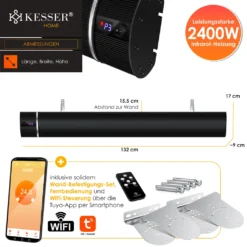 KESSER® Dunkelheizstrahler Heizstrahler Mit Fernbedienung & WiFi APP Terrassenheizer Infrarot-Heizstrahler Wand-Heizstrahler Schwarzstrahler Quarzstrahler Terrassenstrahler Balkonheizer Timer, Farbe:Schwarz, Größe:2400W -Günstiges Laube Lust Geschäft 17edfa514117a333f2ab2e5b84023c70