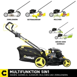Craftfull Benzinrasenmäher CR-139-20, 46 Cm Schnittbreite, Benzin Rasenmäher Mit Radantrieb Inkl. Rasenkamm, 139cc, 3,2 KW / 4,5PS, Euro 5 Norm, 5in1, Marken Motor, GT-Markengetriebe, 8 Stufen Höhenverstellbar, 62 Liter Fangsack, Easy-Clean-Funktion -Günstiges Laube Lust Geschäft 18d2693c2cc6bc6b01ab24c6927c8766