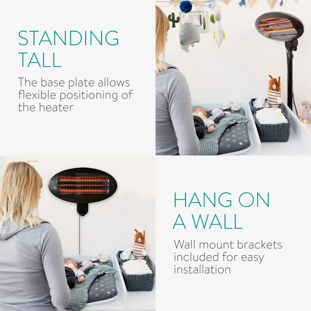 Navaris Baby Heizstrahler Wärmelampe Mit Standfuß - 3 Stufen Wickeltisch Wärme Lampe Mit Stand - Abschaltautomatik Höhenverstellbar In Schwarz 4 Navaris Baby Heizstrahler Wärmelampe Mit Standfuß - 3 Stufen Wickeltisch Wärme Lampe Mit Stand - Abschaltautomatik Höhenverstellbar In Schwarz – Bild 2