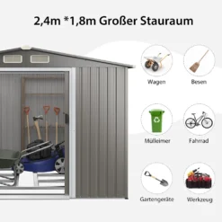 COSTWAY Gerätehaus Mit Fundament, 260x207x180cm, Geräteschuppen Aus Verzinktem Stahl, Gartenhaus Mit Doppeltüren & Rampe, Garten Schuppen Abschließbar, Metallschuppen Outdoor (Grau) -Günstiges Laube Lust Geschäft 1cb89618da24274d154ad4600a153298
