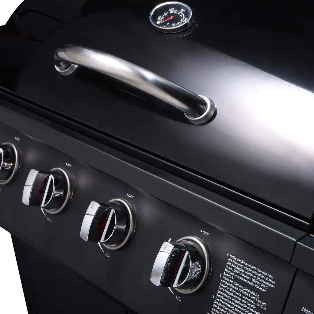 TAINO BASIC 4+1 Gasgrill Mit Seitenbrenner Gasgrill 4 Brenner BBQ Grillwagen Edelstahl-Brenner Schwarz 8 TAINO BASIC 4+1 Gasgrill Mit Seitenbrenner Gasgrill 4 Brenner BBQ Grillwagen Edelstahl-Brenner Schwarz – Bild 6