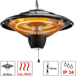 Elektrischer Deckenheizstrahler Ca. Ø42cm 1500W Outdoor Garten Terrasse