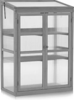 M MCombo Gewächshaus Frühbeet Aus Holz, Für Balkon & Garten, Klein Treibhaus Greenhouse Aufsatz Kasten Winterfest, 46*76*110cm, 0760 (Grau)