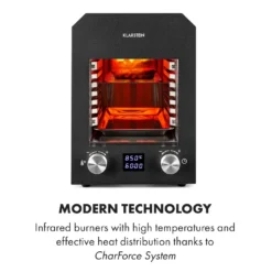Klarstein Hannibal Hochtemperaturgrill , Indoor-Grillgerät , Leistung: 2.200 Watt , Temperatur: 200- 850 °C , Infrarot-Heizelement , CharForce System , Grillfläche: 18,5 X 30 Cm , LED-Display , Timer: Bis 60 Minuten , Außen- Und Innengehäuse Aus Edelstahl , Schwarz -Günstiges Laube Lust Geschäft 1ddd40669cd4fd26dfcacf1407d13124