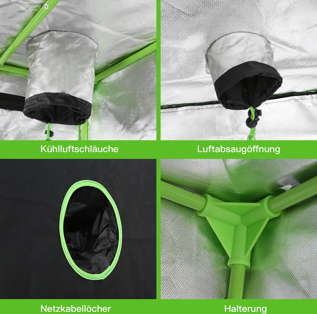 VINGO Growzelt 100x100x200cm Grow Tent, Growbox, Growschrank Fuer Homegrow, Indoor Anbauzelt, Growroom, Lichtdicht Und Wasserdicht Pflanzzelt, Zuchtzelt Schwarz Gruen 6 VINGO Growzelt 100x100x200cm Grow Tent, Growbox, Growschrank Fuer Homegrow, Indoor Anbauzelt, Growroom, Lichtdicht Und Wasserdicht Pflanzzelt, Zuchtzelt Schwarz Gruen – Bild 4