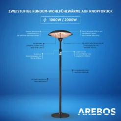 AREBOS - Standheizstrahler, Wärmelampe, Terrassenheizstrahler, 2 Heizstufen, Schwarz 14 AREBOS - Standheizstrahler, Wärmelampe, Terrassenheizstrahler, 2 Heizstufen, Schwarz -Günstiges Laube Lust Geschäft 1f8ad0436ace90ef9a90c767d42e71e5