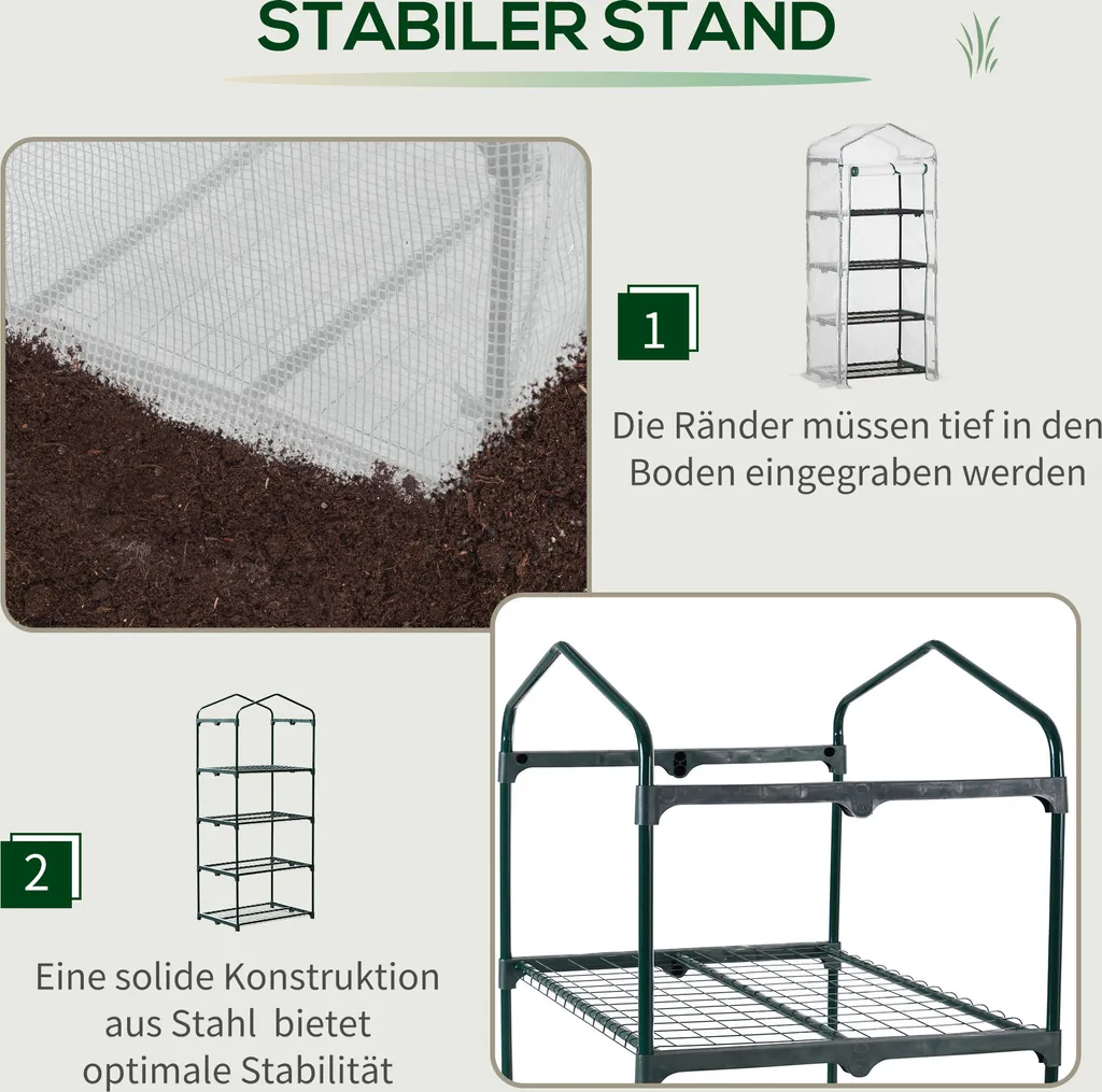 Outsunny Folien Gewächshaus Treibhaus Tomatenhaus Pflanzenhaus Frühbeet 4 Regalfächer Weiß 70 X 50 X 160 Cm 6 Outsunny Folien Gewächshaus Treibhaus Tomatenhaus Pflanzenhaus Frühbeet 4 Regalfächer Weiß 70 X 50 X 160 Cm – Bild 4