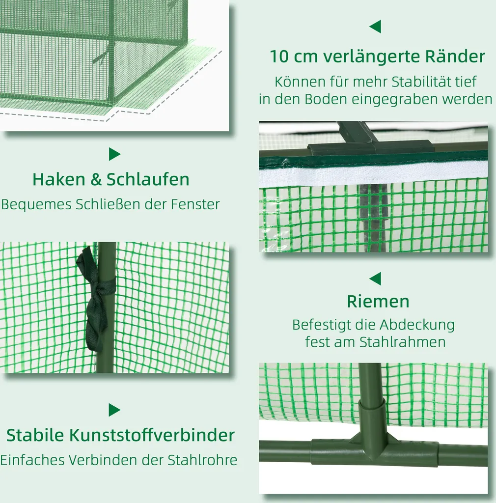 Outsunny Foliegewächshaus Mit Fenster Treibhaus Tomatenhaus Frühbeet 180 X 90 X 70 Cm Grün 8 Outsunny Foliegewächshaus Mit Fenster Treibhaus Tomatenhaus Frühbeet 180 X 90 X 70 Cm Grün – Bild 6