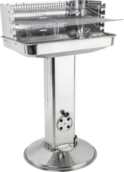 Säulengrill Aus Edelstahl - Grillhöhe 74-88cm - 5-fach Höhenverstellbares Grillrost
