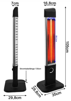 Infrarot Stand-Heizstrahler 2000W Infrarotstrahler | Wärmestrahler Terrasse Elektrisch Mit 6 Heizstufen | Terrassenstrahler Innen & Außen | Standheizung Mit Schutzklasse IP34 -Günstiges Laube Lust Geschäft 2230d86fcfecd463a9476916d8b0e98c