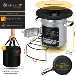 KESSER® Raketenofen Inkl. Grillpfanne Aus Gusseisen Mit Tragetasche Dutch Oven BBQ Rakete Holzofen Camping Campingkocher Campinggrill, Edelstahl, Farbe:Grau -Günstiges Laube Lust Geschäft 227de3db6869fb94df5c06d43888ed4b