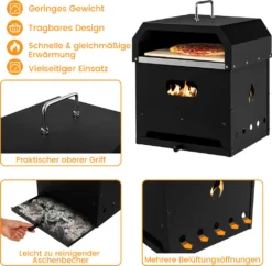COSTWAY 4-in-1 Pizzaofen, Outdoor-Grill, Holzbefeuerter Pizza Ofen Mit Wasserdichter Abdeckung, Pizzastein, Pizzaschaufel Und Grillrost, Tragbarer Gartenofen Für Garten, Camping, Party 11 COSTWAY 4-in-1 Pizzaofen, Outdoor-Grill, Holzbefeuerter Pizza Ofen Mit Wasserdichter Abdeckung, Pizzastein, Pizzaschaufel Und Grillrost, Tragbarer Gartenofen Für Garten, Camping, Party -Günstiges Laube Lust Geschäft 22d9dbcba9000a003f8e17192f610c77