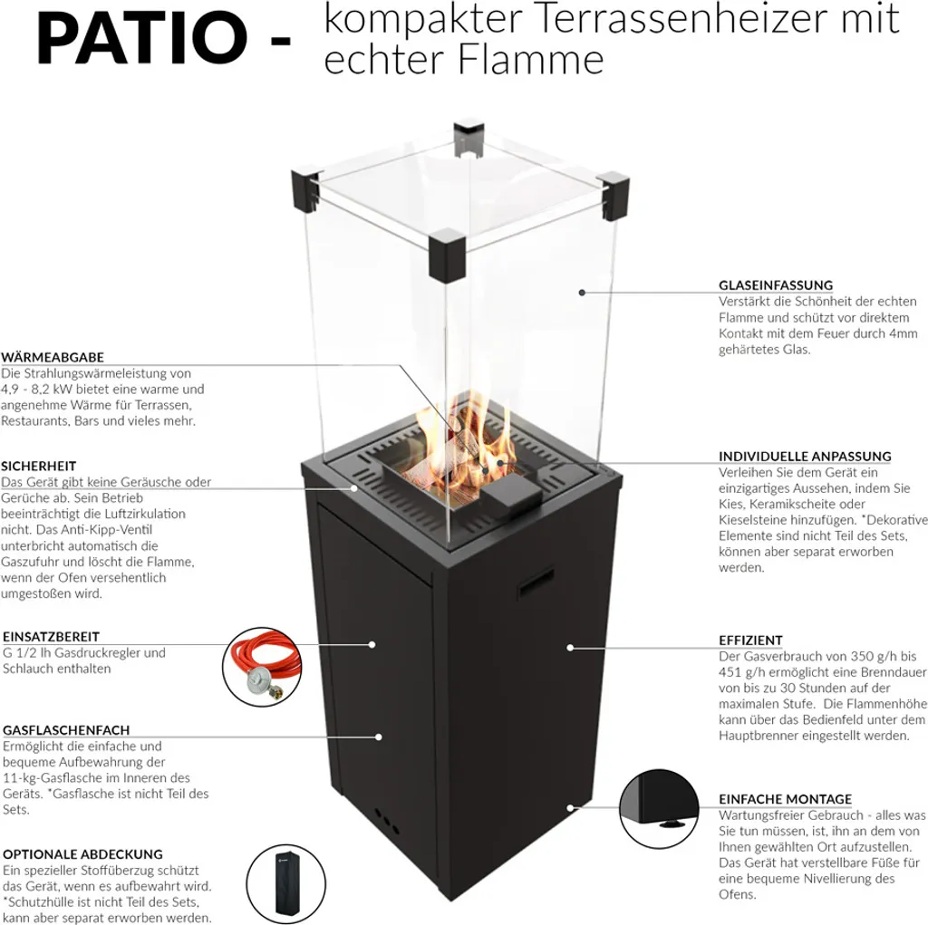 Kratki Gasheizstrahler Patio Slim Aus Stahl Für Außen, B41,5 X H142,9 X T41,2 Cm, Heizleistung Bis Zu 8,2 KW, Leistungsbereich 4,9 – 8,2 KW, Gewicht 43,9 Kg, Betrieb Mit Flüssigem LPG-Gas 8 Kratki Gasheizstrahler Patio Slim Aus Stahl Für Außen, B41,5 X H142,9 X T41,2 Cm, Heizleistung Bis Zu 8,2 KW, Leistungsbereich 4,9 – 8,2 KW, Gewicht 43,9 Kg, Betrieb Mit Flüssigem LPG-Gas – Bild 6