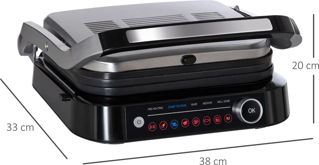 HOMCOM Kontaktgrill 95° Aufklappbar Optigrill Intelligente Zeitkontrolle Multi-Funktionen 2100 W Tischgrill 8 Modi 220-240V/50Hz Alu+Stahl Silber+Schwarz 38 X 33 X 20 Cm 5 HOMCOM Kontaktgrill 95° Aufklappbar Optigrill Intelligente Zeitkontrolle Multi-Funktionen 2100 W Tischgrill 8 Modi 220-240V/50Hz Alu+Stahl Silber+Schwarz 38 X 33 X 20 Cm – Bild 3