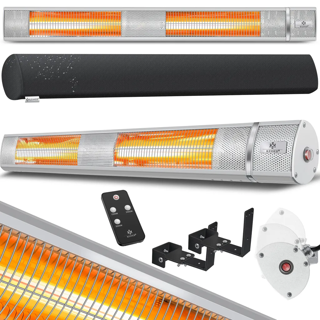 KESSER® Infrarot Heizstrahler 3000W IR-Gastro-Bar Terrassenstrahler Mit Fernbedienung Inkl. Schutzhülle Infrarotstrahler Quarzstrahler Terrassenheizer Wickeltischstrahler Wand-Heizstrahler Black, Leistung:3000W Silber 4 KESSER® Infrarot Heizstrahler 3000W IR-Gastro-Bar Terrassenstrahler Mit Fernbedienung Inkl. Schutzhülle Infrarotstrahler Quarzstrahler Terrassenheizer Wickeltischstrahler Wand-Heizstrahler Black, Leistung:3000W Silber – Bild 2