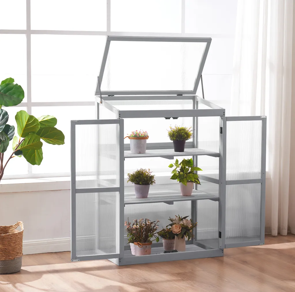 M MCombo Gewächshaus Frühbeet Aus Holz, Für Balkon & Garten, Klein Treibhaus Greenhouse Aufsatz Kasten Winterfest, 46*76*110cm, 0760 (Grau) 4 M MCombo Gewächshaus Frühbeet Aus Holz, Für Balkon & Garten, Klein Treibhaus Greenhouse Aufsatz Kasten Winterfest, 46*76*110cm, 0760 (Grau) – Bild 2