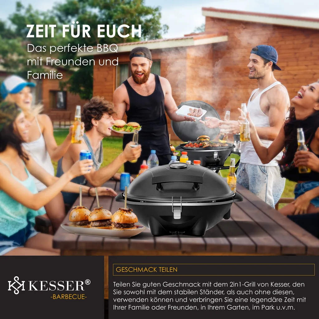 KESSER® Elektrischer Elektrogrill 2in1 Tischgrill - Standgrill Mit Deckel Und Standfuß | Max. 2400 Watt | Faltbar | Thermometer | Antihaftbeschichtung | Grillplatte Abstelltische | 2 Räder | , Farbe:Schwarz 13 KESSER® Elektrischer Elektrogrill 2in1 Tischgrill - Standgrill Mit Deckel Und Standfuß | Max. 2400 Watt | Faltbar | Thermometer | Antihaftbeschichtung | Grillplatte Abstelltische | 2 Räder | , Farbe:Schwarz – Bild 11