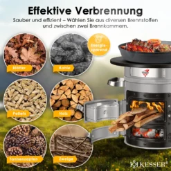 KESSER® Raketenofen Inkl. Grillpfanne Aus Gusseisen Mit Tragetasche Dutch Oven BBQ Rakete Holzofen Camping Campingkocher Campinggrill, Edelstahl, Farbe:Grau -Günstiges Laube Lust Geschäft 24c9a4c7094ae501b1301e727c28c0e4