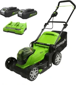 Greenworks 2x24V Akku Rasenmäher 41cm Mit 2x2Ah Batterie Und Doppel-Ladegerät G24X2LM41K2x